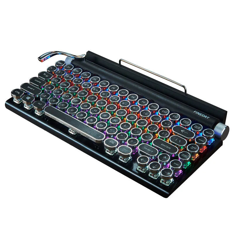 Black retro typewriter style Bluetooth mechanical keyboard with backlight