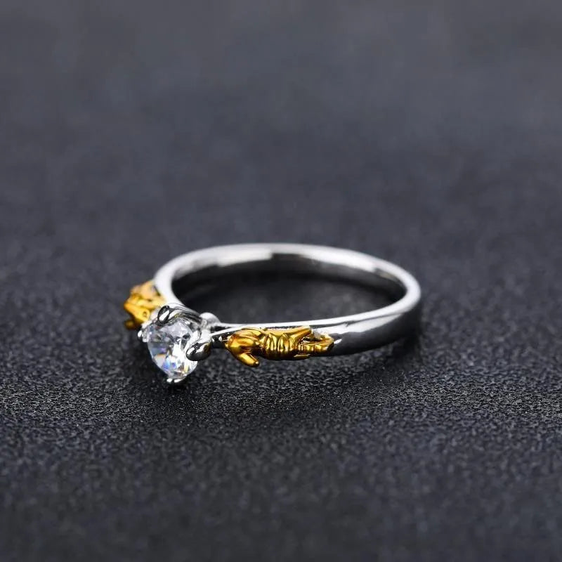 Black gold crown design crystal ring made from copper for cosplay and fashion.