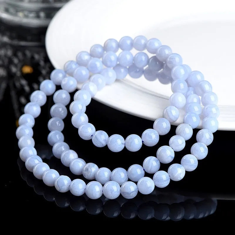 Blue agate multi-circle pattern bracelet with 6-6.8mm beads in three-circle construction