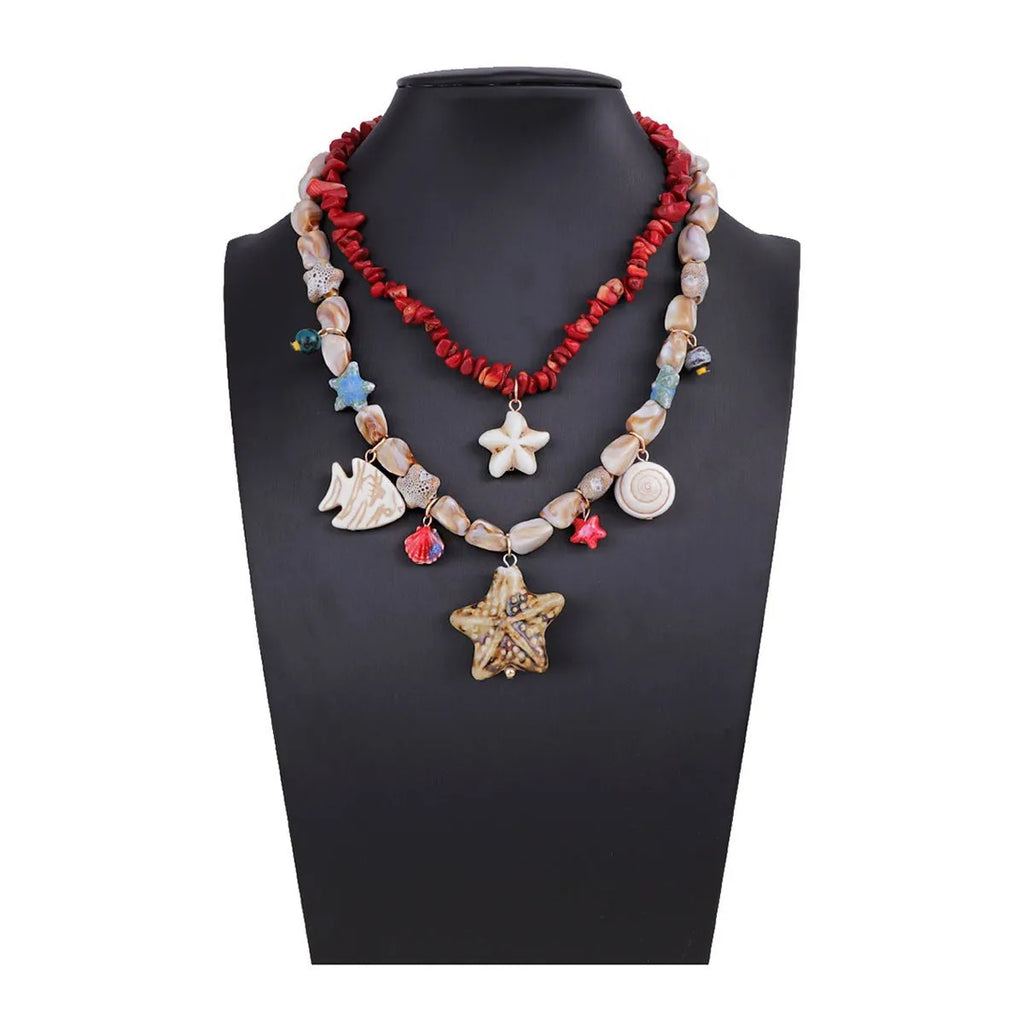 Gold marine life clavicle chain necklace with conch shell starfish pendant on zinc alloy chain for women