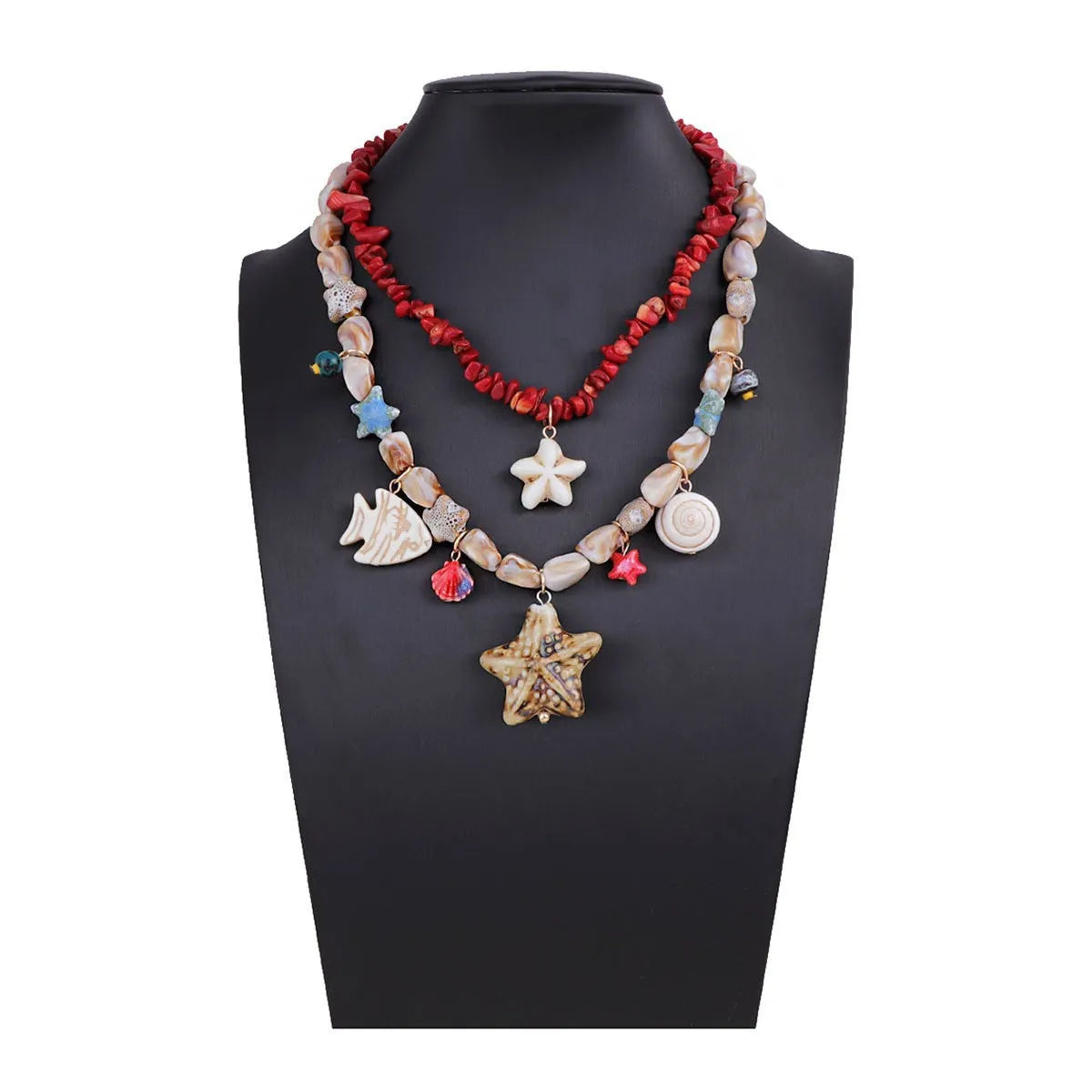 Gold marine life clavicle chain necklace with conch shell starfish pendant on zinc alloy chain for women