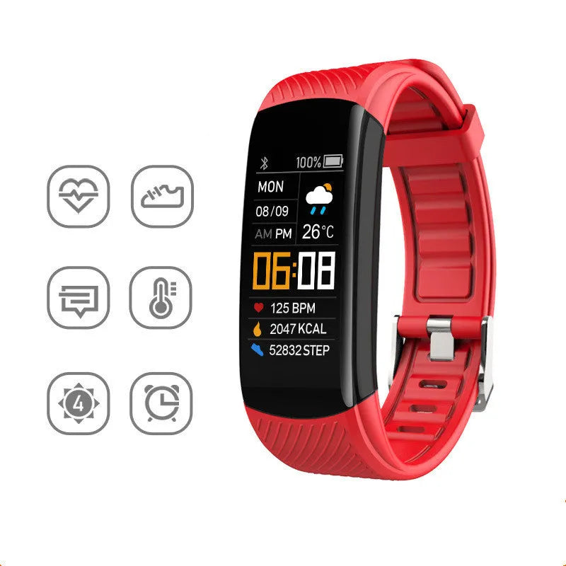 Black sports pedometer bracelet with 0.96-inch touch screen on wrist