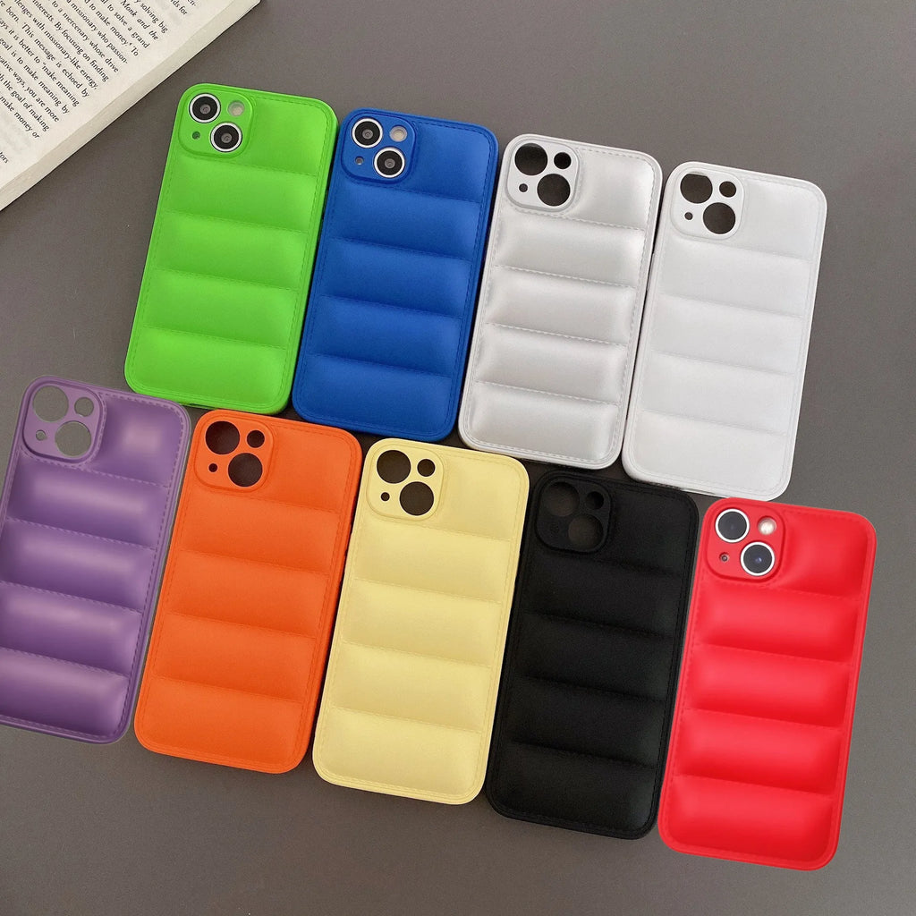 Solid colour down jacket texture TPU phone case for iPhone, shockproof back cover in Dark Night Purple