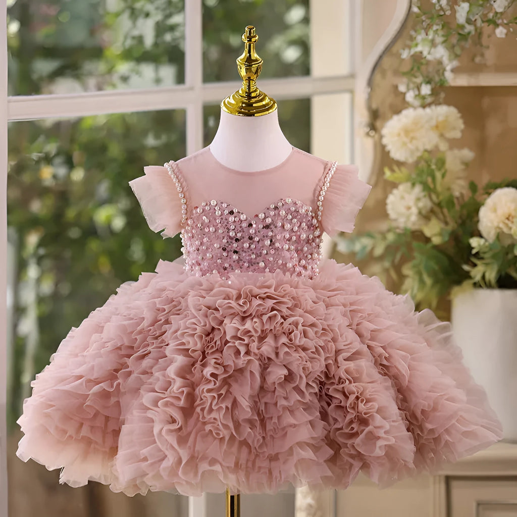 Girls summer princess pettiskirt in bean pink with layered tutu skirt for weddings and parties
