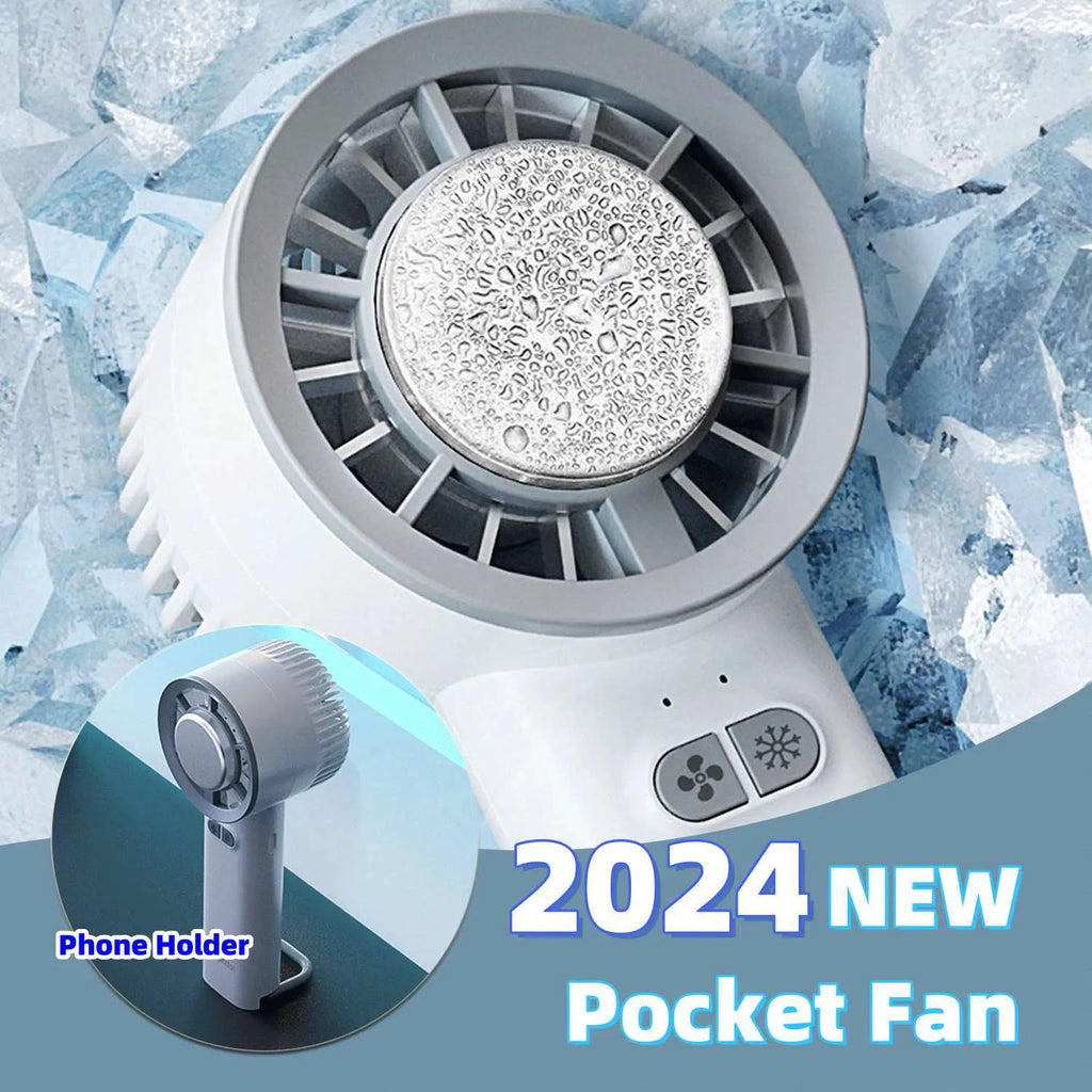 Handheld turbo jet fan in white with brushless motor and ice-cool function