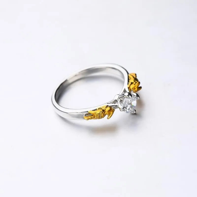 Black gold crown design crystal ring made from copper for cosplay and fashion.