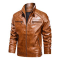 Simple retro polyester leather jacket for men in brown