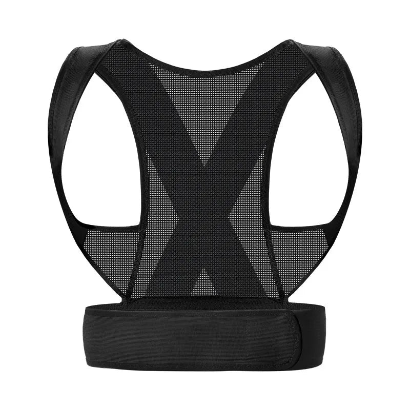 Men's adjustable hunchback corrector belt in beige or black for spine alignment and shoulder support
