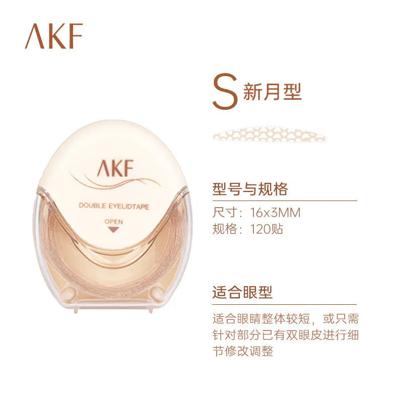 Clear double eyelid stickers on a roll, showing the invisible lace material in Crescent and Olive shapes.