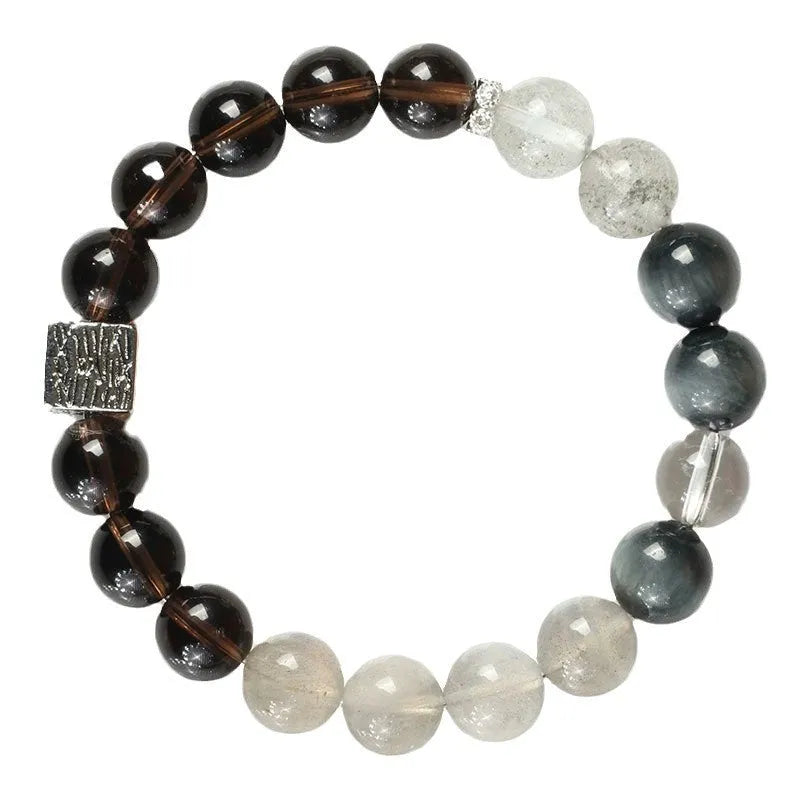 Chinese style geometric crystal couple bracelet in khaki, 10mm size, polished finish.