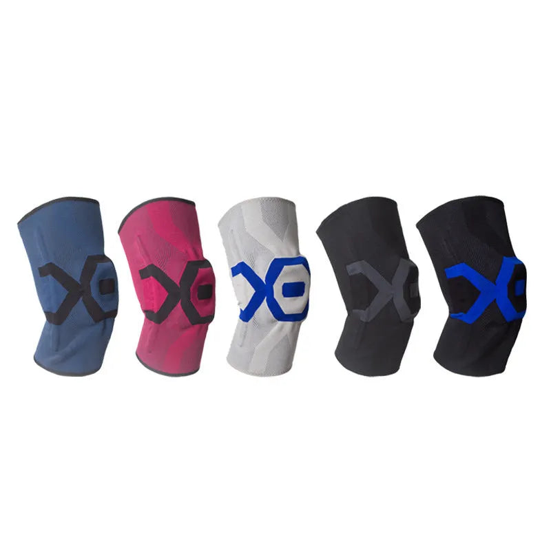 A pair of silicone knee pads for sports, shown in a two-tone colour option like black and blue.