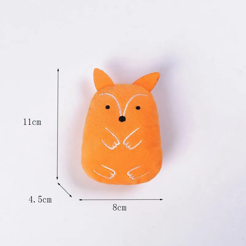Four catnip plush toys with squeakers for chewing and interactive play