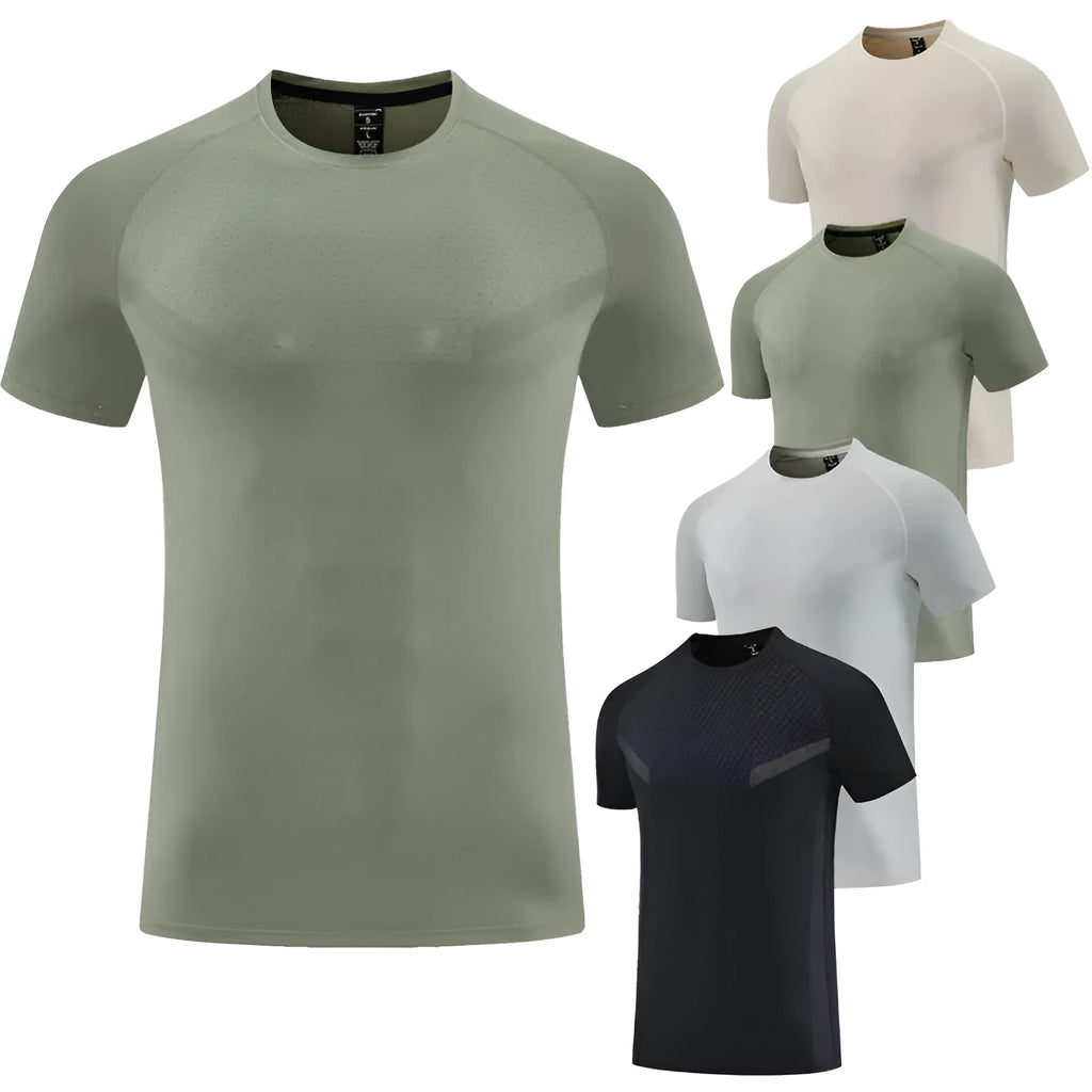 Men's loose breathable short-sleeved polyester top in solid colour, front view