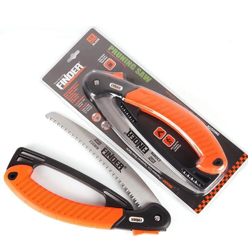 230mm folding garden saw with TPR grip handle and steel blade extended