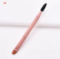 Ten professional makeup brushes with pink painted wooden handles and nylon bristles, including powder, foundation, and double-ended brushes.