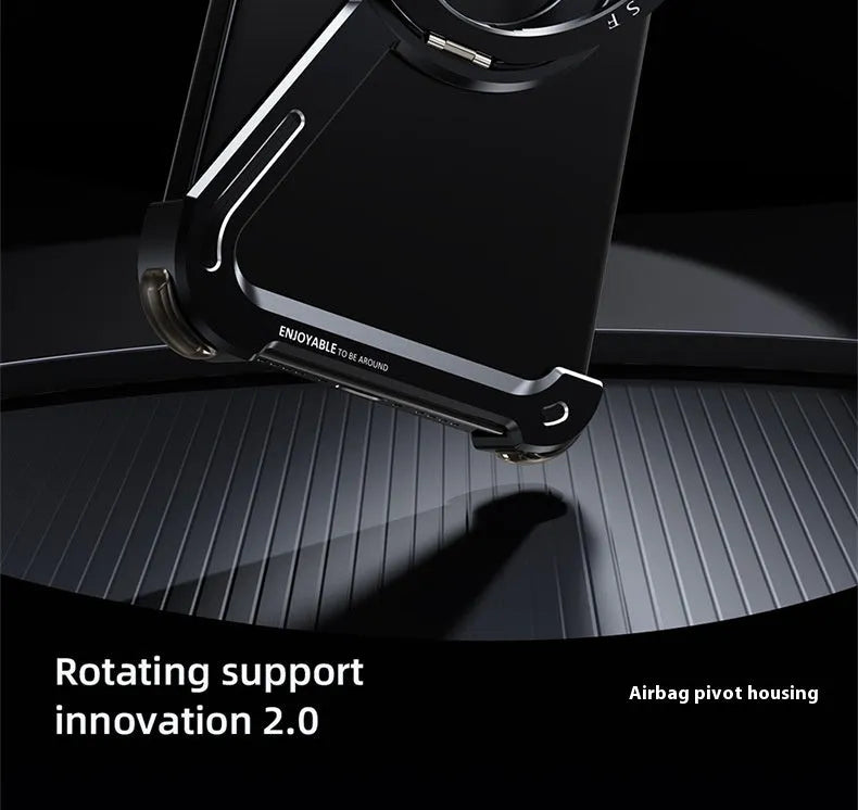 Black metal iPhone 17 Pro Max case with integrated magnetic bracket showing electroplated finish