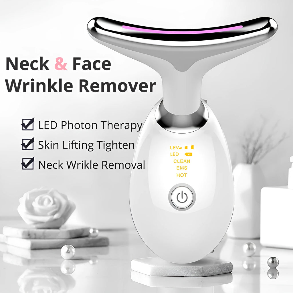EMS thermal neck lifting massager with LED lights and silicone contact points for facial skincare