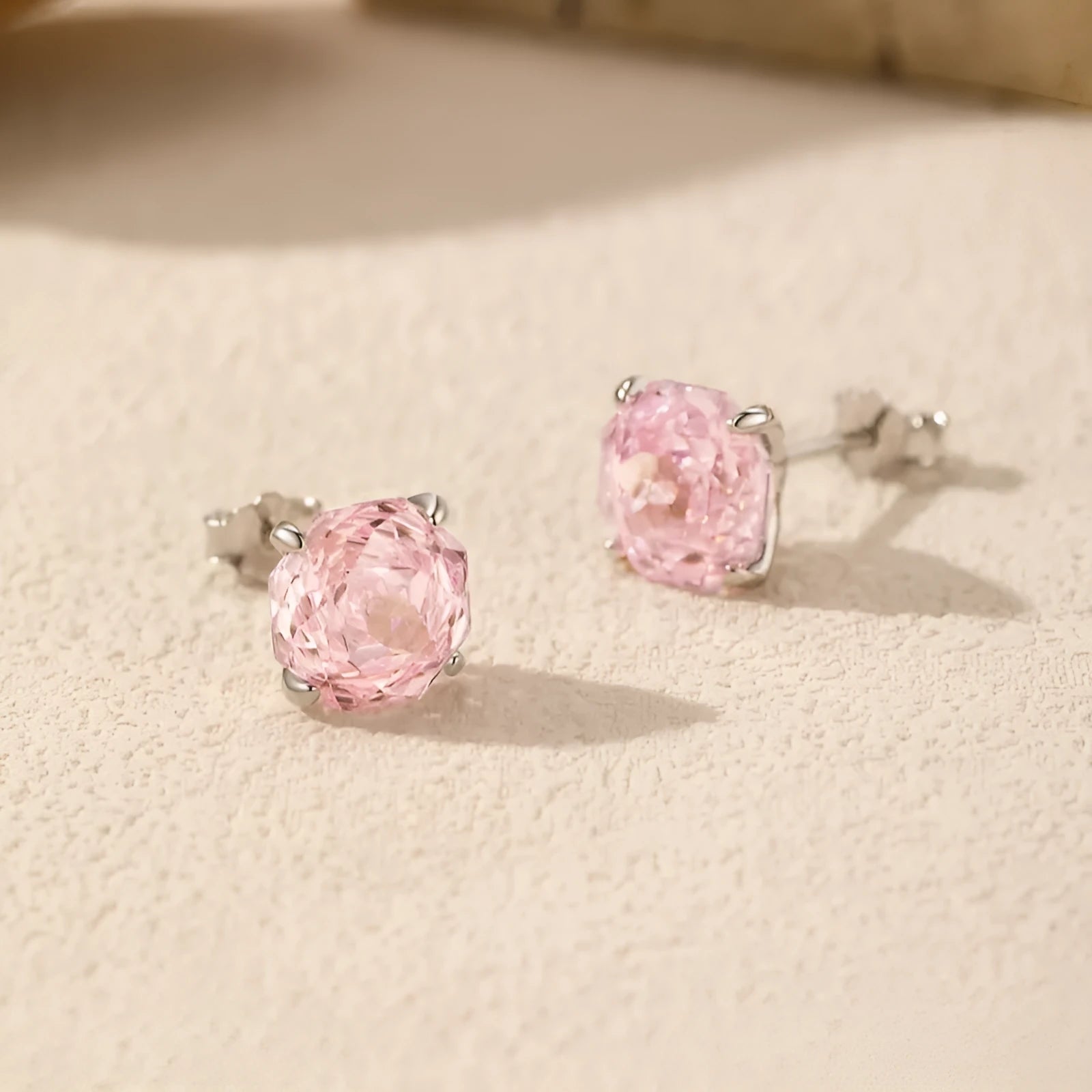 S925 sterling silver rose stud earrings in pink colour, 6mm and 8mm size options