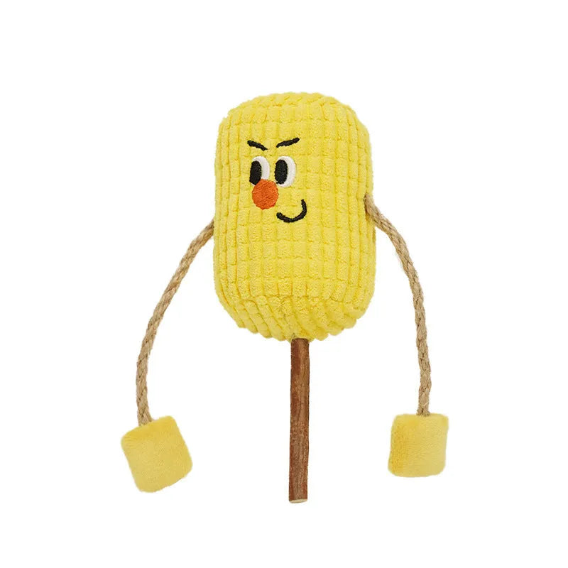 Corn Cob polio wood cat dental chew toy with catnip, showing Boxer and Coach style options.