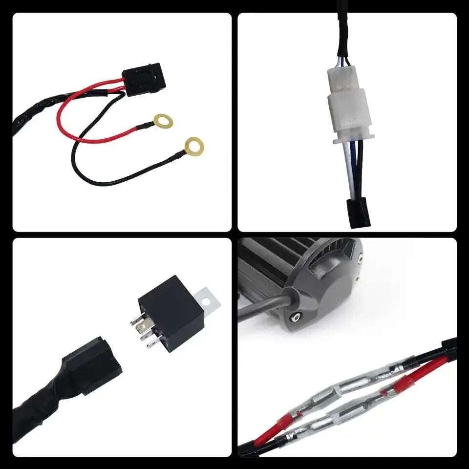 LED roof spotlight wiring harness with 2 metre silicone cable and one drag two connections