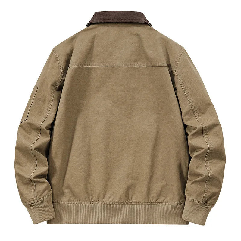 Men's plus-size washed cotton baseball jacket in army green colour
