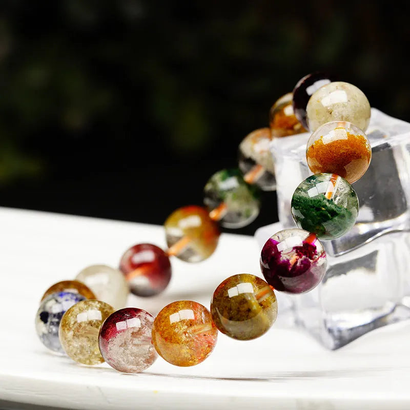 Natural four seasons colourful ghost cornucopia crystal bracelet with 10mm beads and retro ethnic style