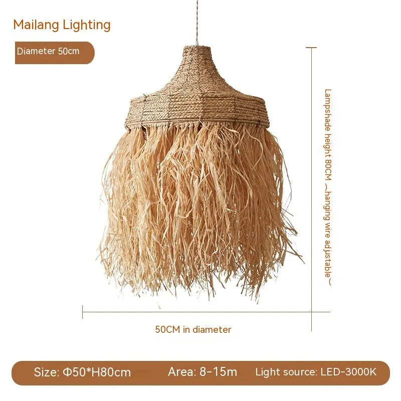 50cm diameter retro restaurant chandelier made from woven willow and wild vetch with Southeast Asian style
