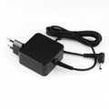Black 45W laptop adapter with US and EU plugs showing 99.3mm length