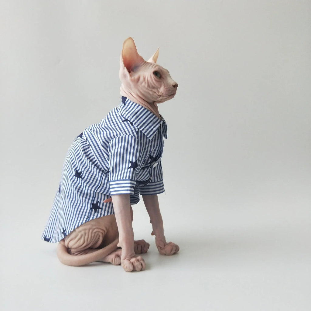 Casual thin cotton shirt for Sphinx hairless cats in breathable design
