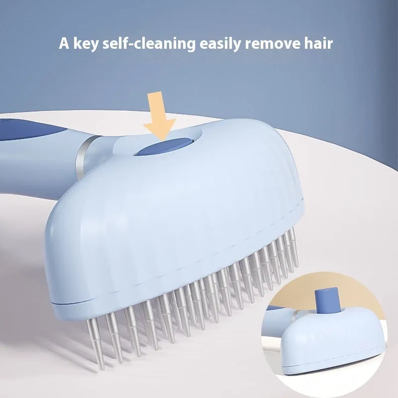Stainless steel double-row pet grooming comb for dogs in azure light blue colour