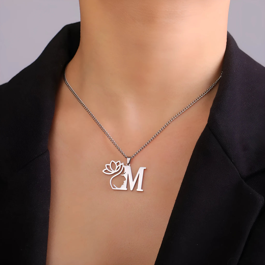 Stainless steel cross chain necklace with electroplated gold finish and alphabet pendant
