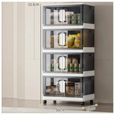 Foldable PP plastic storage locker with wheels available in white or grey with multiple layer options for shoes and toys