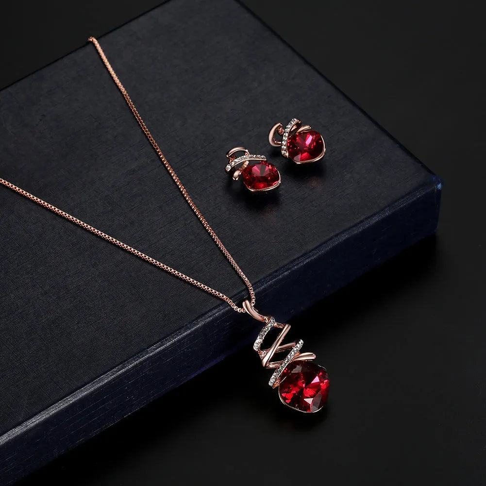 Women's jewellery set with water wave chain necklace and matching earrings in diamond-processed alloy