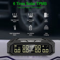 Solar-powered external tyre pressure monitor display unit for six-wheel trucks and RVs
