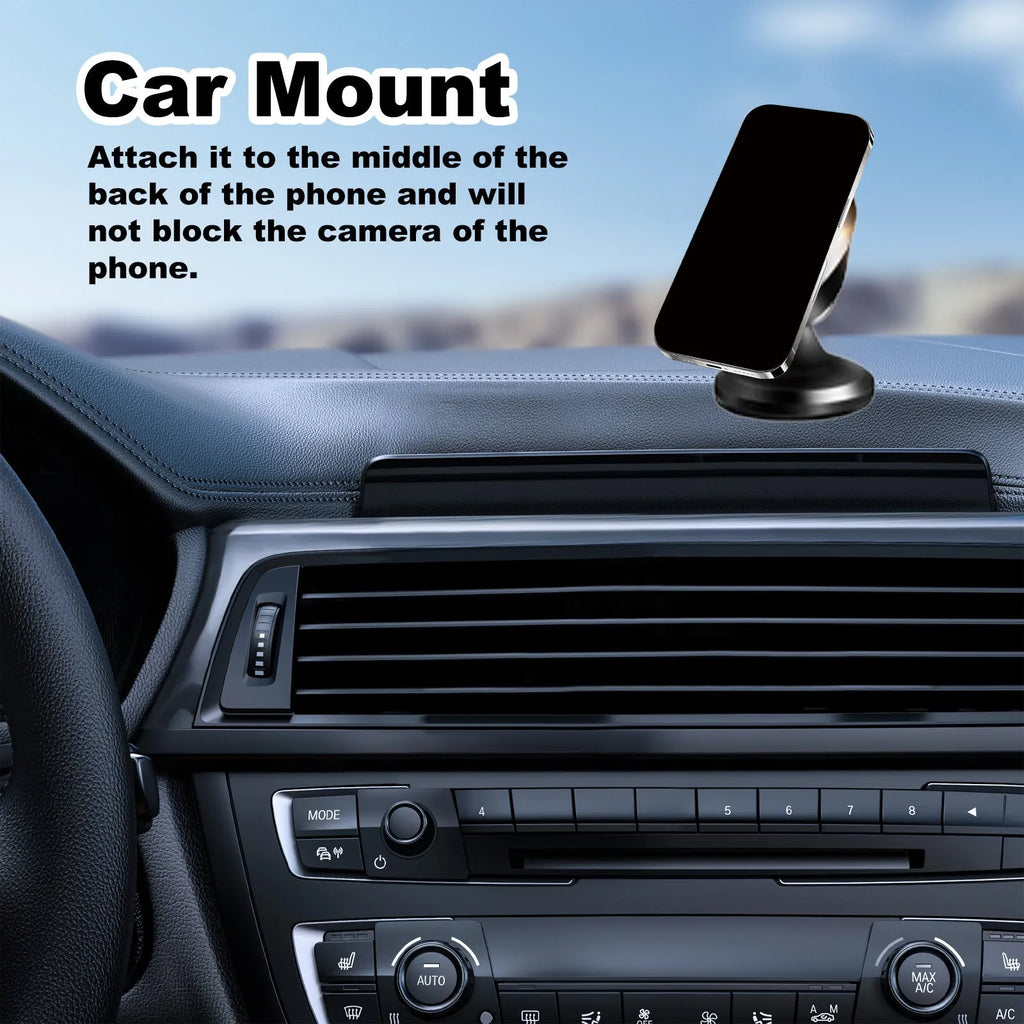 Magnetic car foldable phone holder in black ABS with dimensions 3.2x3.5cm on a car dashboard