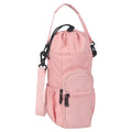 Cloth crossbody water bottle pouch in black, green, or pink colour options