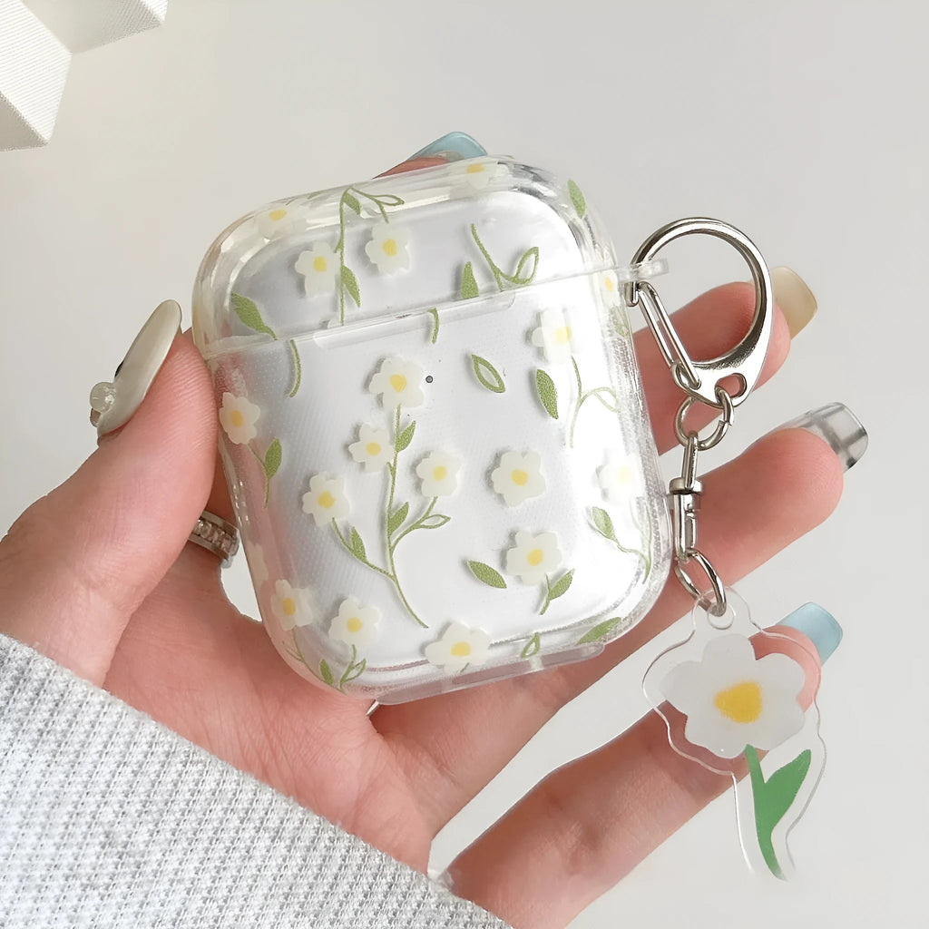 White floral pattern transparent TPU protective case cover for Apple AirPods