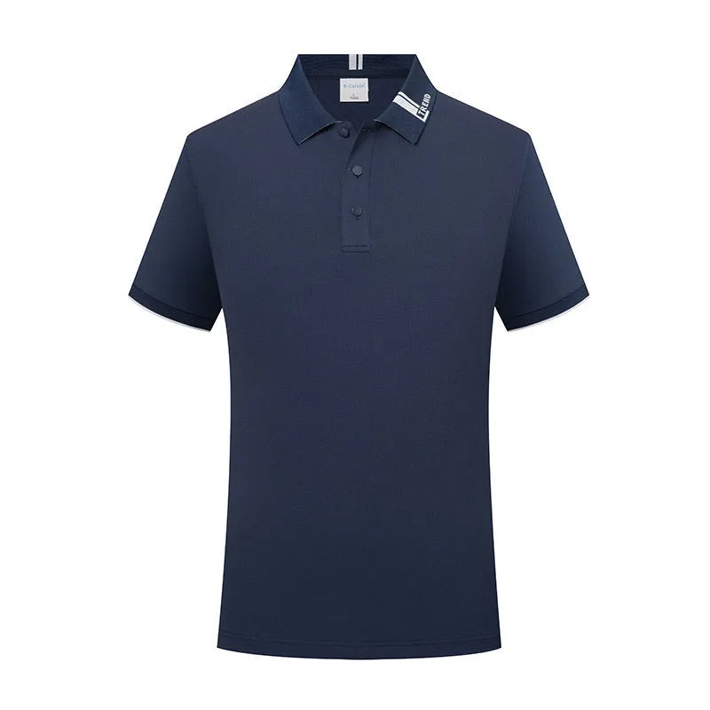 Cotton blend short sleeve lapel polo shirt in light purple with loose cut