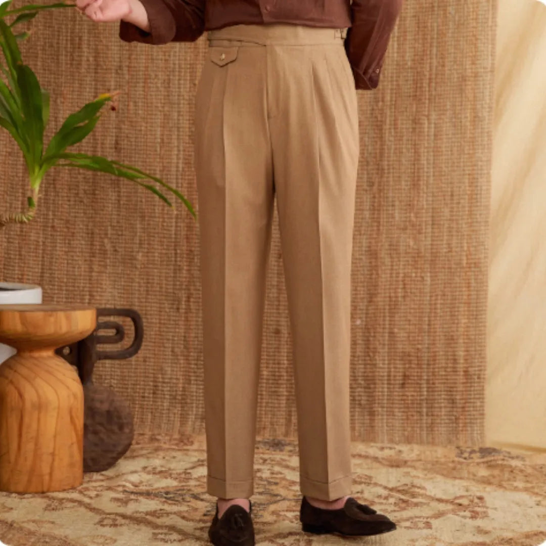 Men's slim fit business trousers in dark grey with straight leg and medium high waist design