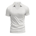 Men's V-neck loose fit short sleeve T-shirt in polyester cotton blend fabric
