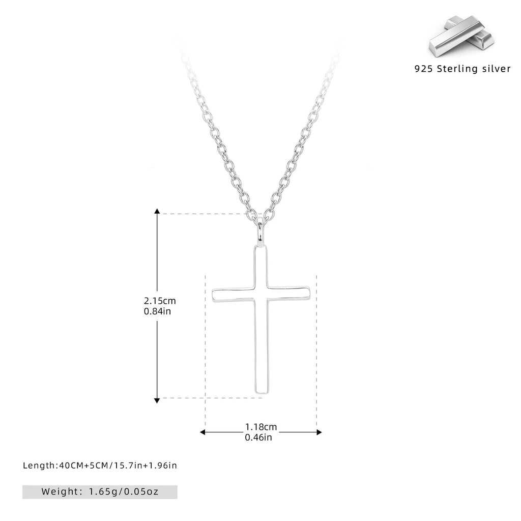 S925 sterling silver cross pendant necklace with adjustable 41-50cm chain