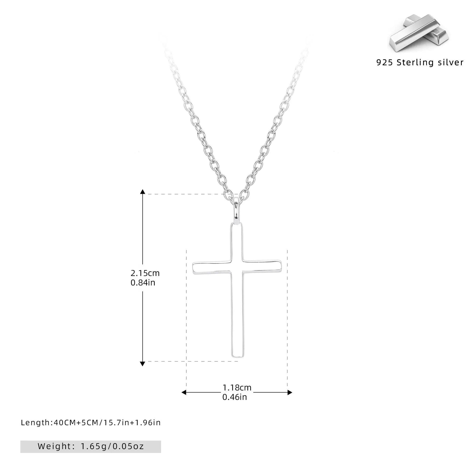 S925 sterling silver cross pendant necklace with adjustable 41-50cm chain