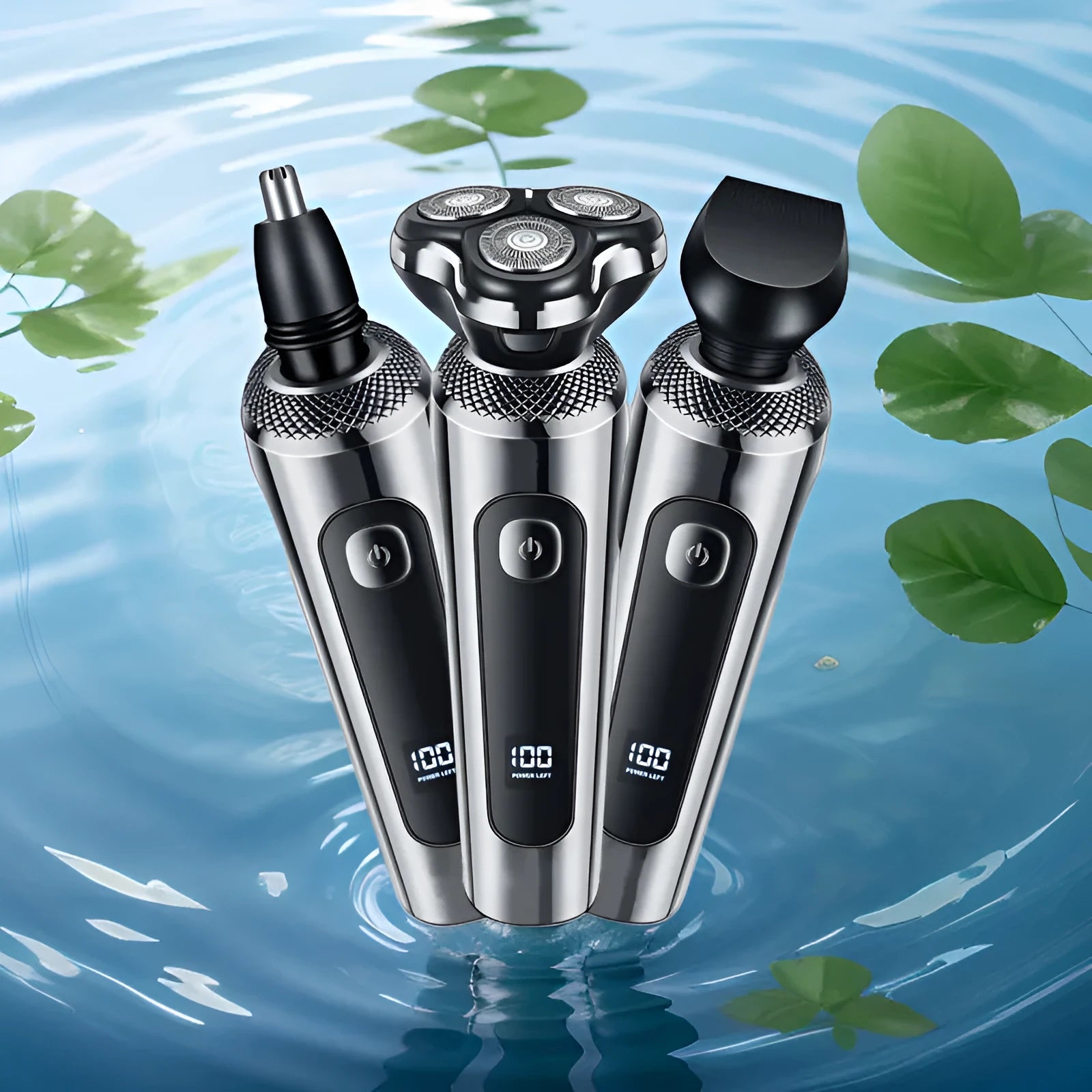 USB rechargeable beard trimmer with digital LED display and washable floating cutter head