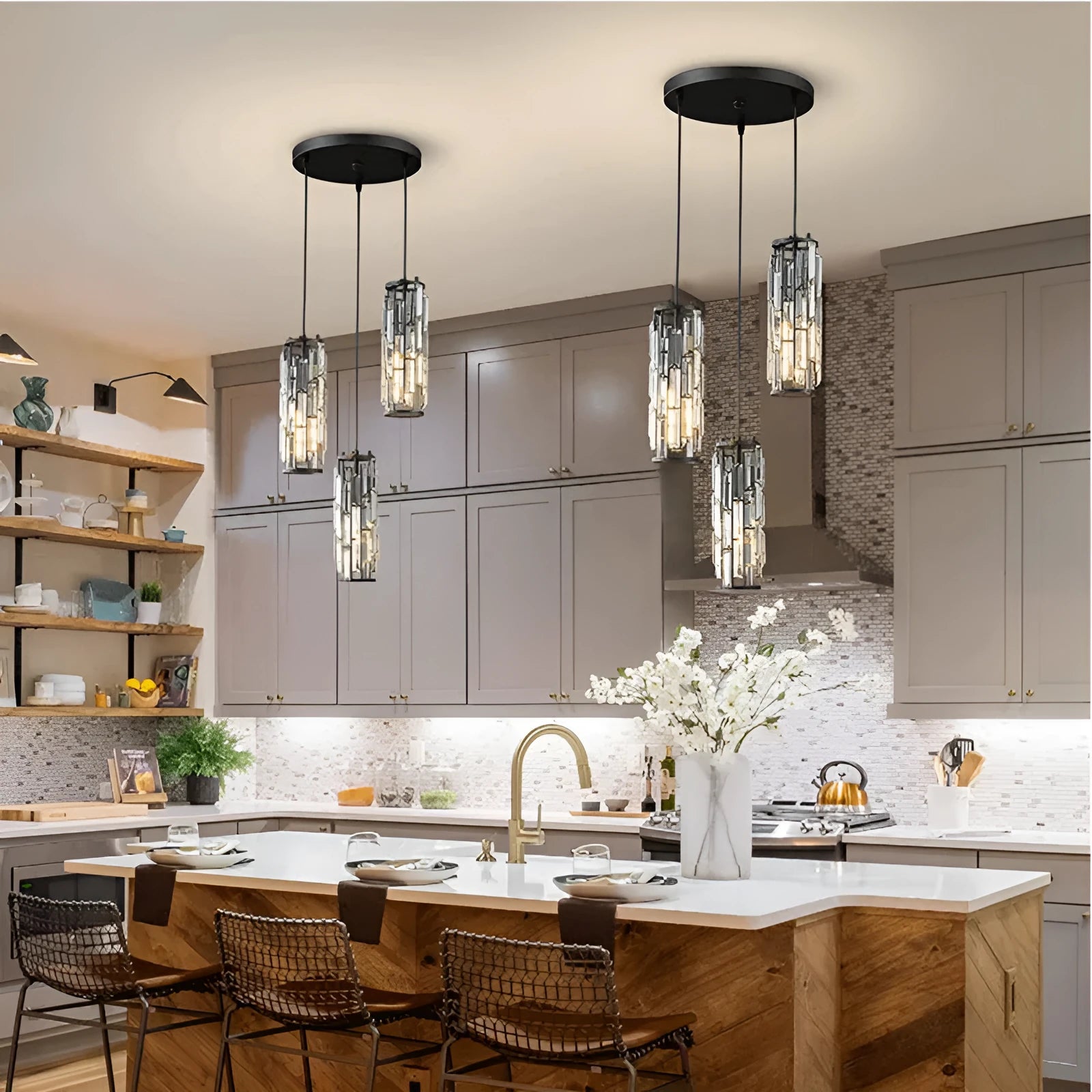 Single head industrial LED pendant light in black, gold, or chrome finish