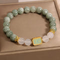 Oil green emerald crystal bracelet with five gemstones and scripture detailing for women