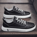 Men's casual white PU shoes with round toe and flat low heel for summer.