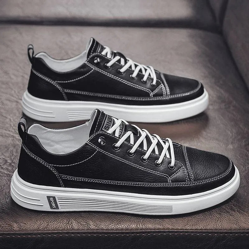 Men's casual white PU shoes with round toe and flat low heel for summer.