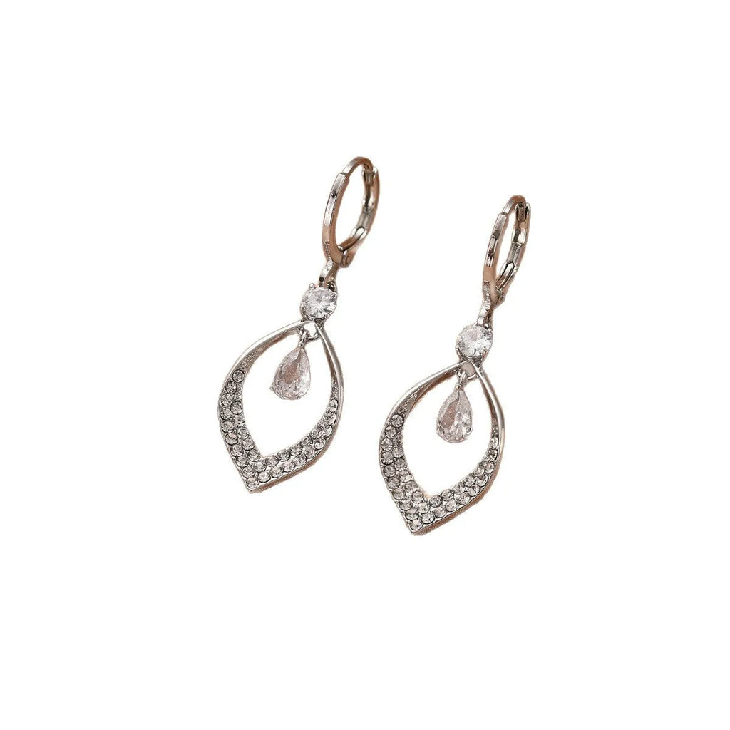 Copper electroplated zircon water drop tassel earrings with thickened gold ear buckles