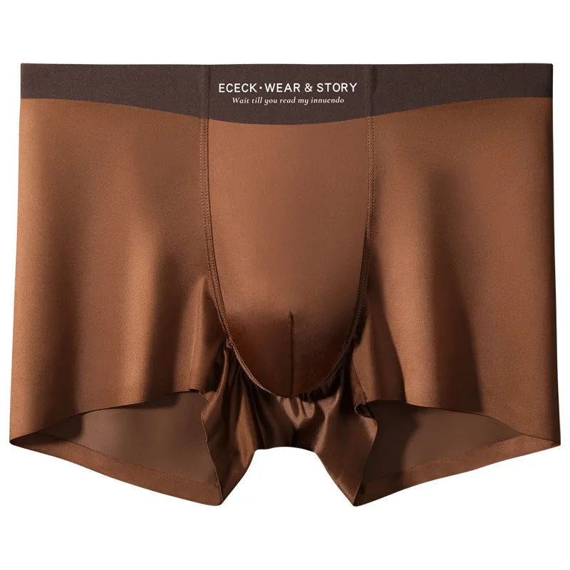 Men's colourblock ice silk seamless underwear in veil white, shown flat to display its seamless construction and modern design.