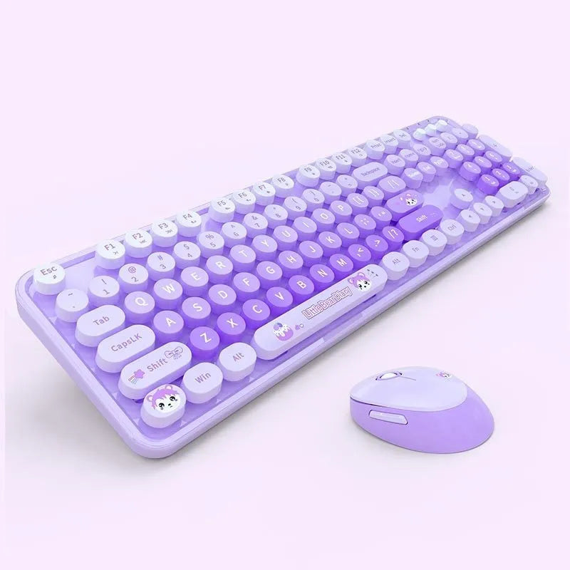 Wireless keyboard and mouse set in purple mixed colour with photoelectric design